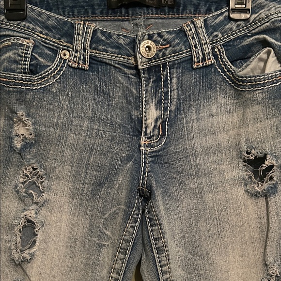 Twentyone Black by Rue21 Light Blue Distressed Boot Cut Jeans Size 9/10 - Picture 6 of 9